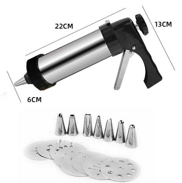 Multi-Function Stainless Steel Piping Gun Set Cookie Biscuits Hand Pressing Biscuit Machine Household DIY Baking Tools, 16 in 1(Silver)