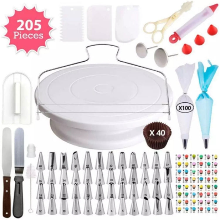 205 in 1 Cake Decorating Turntable Set Cake Decorating Mouth Baking Utensils, 205 PCS/Set
