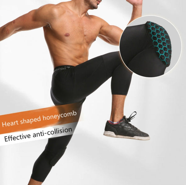 High Elastic Lycra Honeycomb Crash Pants Men Basketball Fitness Seven-tenths Sweatpants, S, M, L, XL, XXL, XXXL