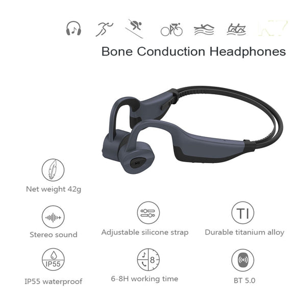 K7 Bone Conduction Bluetooth 5.0 Wireless Earphone Waterproof Headphones
