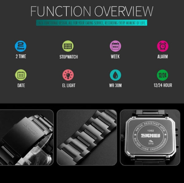 SKMEI 1392 Multi-Function Outdoor Sports Watch Business Double Display Waterproof Electronic Watch