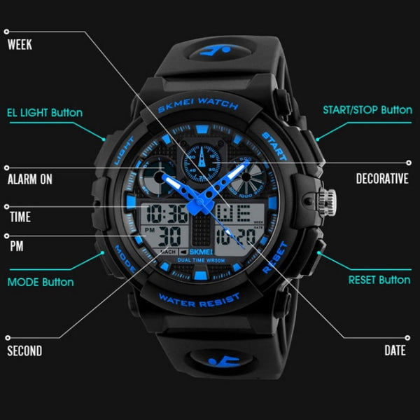 SKMEI 1270 Men Waterproof Dual Display Digital Watch Outdoor Sports Watch