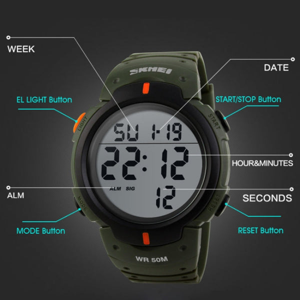 SKMEI 1068 Men Waterproof Outdoor Sports Digital Watch Student Fashion Watch