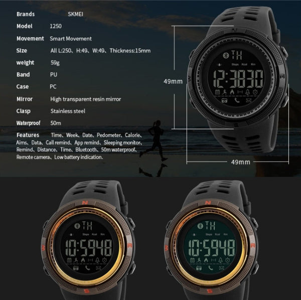 SKMEI 1250 Men Outdoor Waterproof Sports Digital Watch Multi-Function Watch, Black, Coffee/Gold, Gold/Red