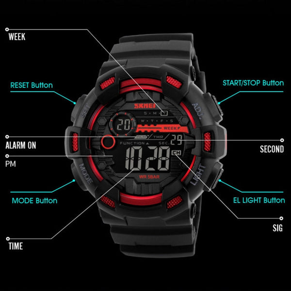 SKMEI 1243 Men Sports Watch Outdoor Waterproof Digital Watch