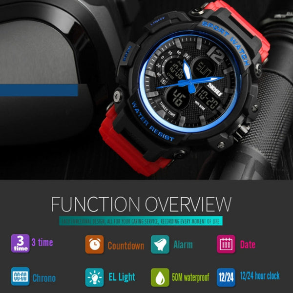 SKMEI 1343 Men Outdoor Sports Waterproof Watch Student Digital Watch