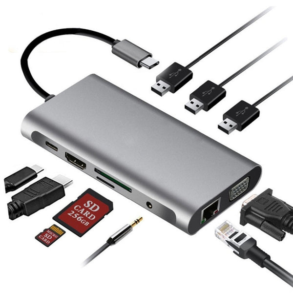 10 in 1 Type-C Multi-Function Docking Station PD Fast Charging HUB, 10 in 1