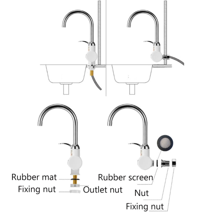 Kitchen Instant Electric Hot Water Faucet Hot & Cold Water Heater EU Plug, Lamp Display Lower Water Inlet, Lamp Display Side Water Inlet, Lamp Display Leakage Protection Lower Water Inlet, Lamp Shows Leakage Protection Side Water Inlet                 ...