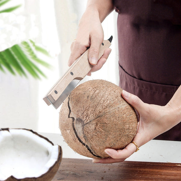 Multifunctional Stainless Steel Coconut Shell Opener With Wooden Handle Coconut Meat Knife Kitchen Gadgets