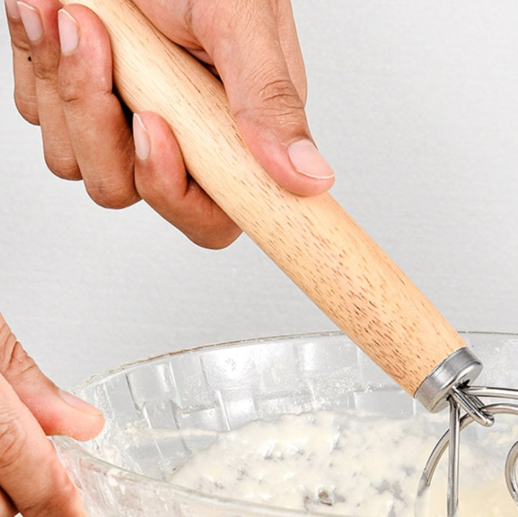 2 PCS 13 Inch Oak Handle Flour Mixer Dough Stainless Steel Mixing Rod Coil Whisk