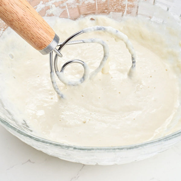 2 PCS 13 Inch Oak Handle Flour Mixer Dough Stainless Steel Mixing Rod Coil Whisk