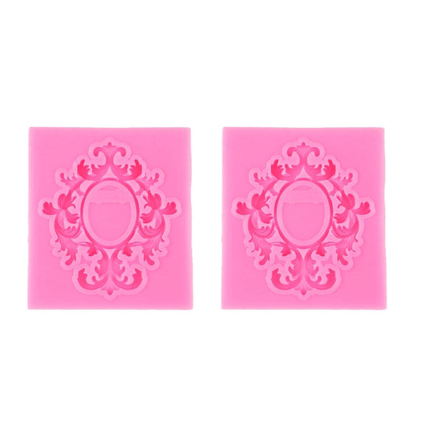 2 PCS Fondant Cake Silicone Mold Hollow Embossed Border Frame Retro Photo Frame Mould