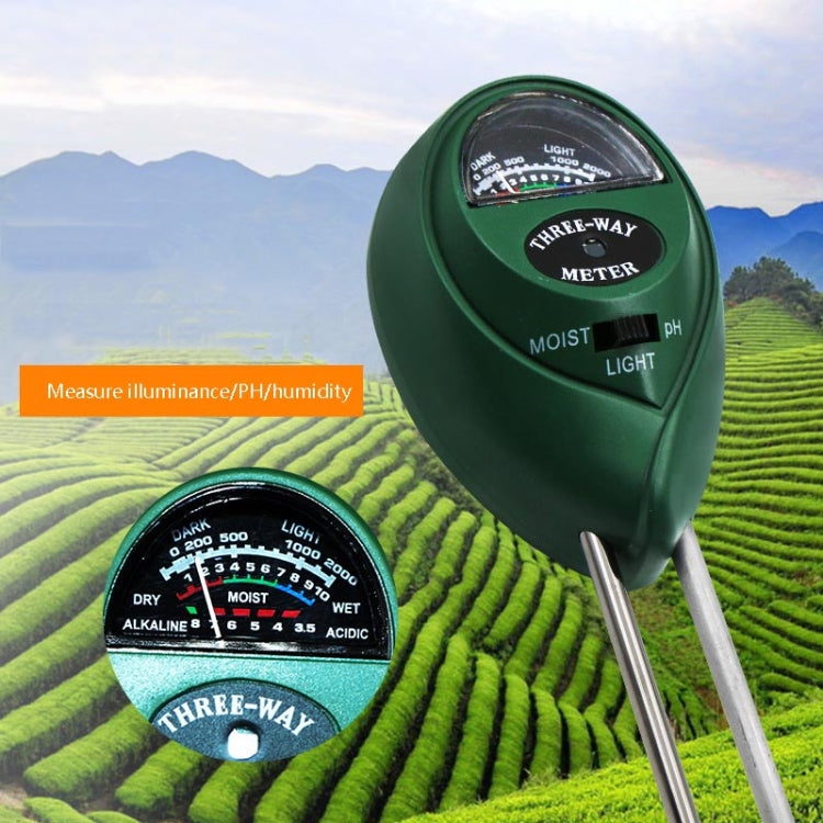 3 In 1 Soil Detector PH Value Light Intensity Test Pen Round Head Soil Dry Moisture Meter, 3 In 1