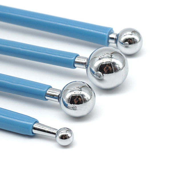 4 in 1 Stainless Steel Spherical Carving Group Pill Stick Fondant Clay Colored Clay Carving Tool Set, Blue, Green, Purple