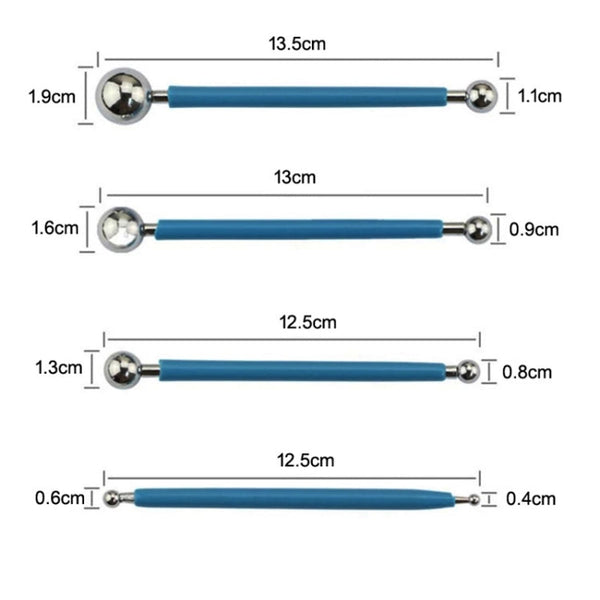 4 in 1 Stainless Steel Spherical Carving Group Pill Stick Fondant Clay Colored Clay Carving Tool Set, Blue, Green, Purple