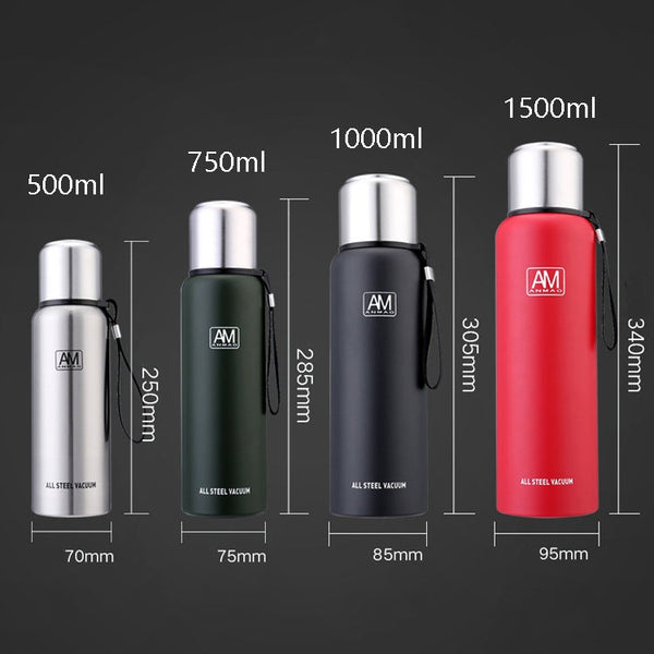 304 Stainless Steel Insulated Mug Large Capacity Sports Water Cup Outdoor Travel Pot, 500ml, 750ml, 1000ml, 1500ml