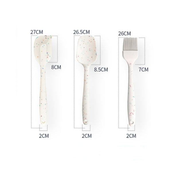 3 in 1 Kitchen Pancake DIY Baking Tools Set Color Grain Barbecue Brush + Butter Spatula + Spatula Set, White