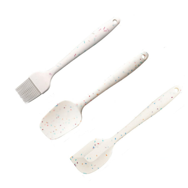 3 in 1 Kitchen Pancake DIY Baking Tools Set Color Grain Barbecue Brush + Butter Spatula + Spatula Set, White
