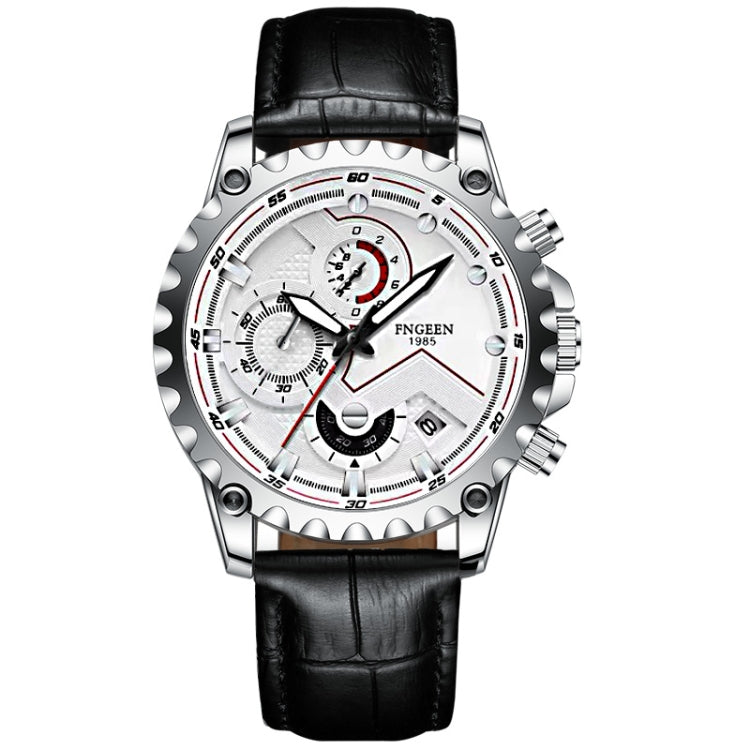 FNGEEN 5055 Men Waterproof Sports Fashion Stainless Steel Watch, Black Steel Black Surface, White Steel Black Surface, White Steel White Surface, Black Leather Black Steel Black Surface, Black Leather White Steel Black Surface��������������������������...