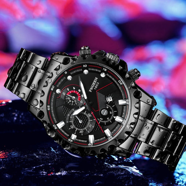 FNGEEN 5055 Men Waterproof Sports Fashion Stainless Steel Watch, Black Steel Black Surface, White Steel Black Surface, White Steel White Surface, Black Leather Black Steel Black Surface, Black Leather White Steel Black Surface��������������������������...