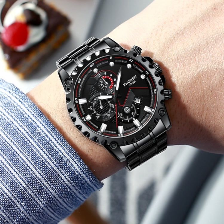 FNGEEN 5055 Men Waterproof Sports Fashion Stainless Steel Watch, Black Steel Black Surface, White Steel Black Surface, White Steel White Surface, Black Leather Black Steel Black Surface, Black Leather White Steel Black Surface��������������������������...