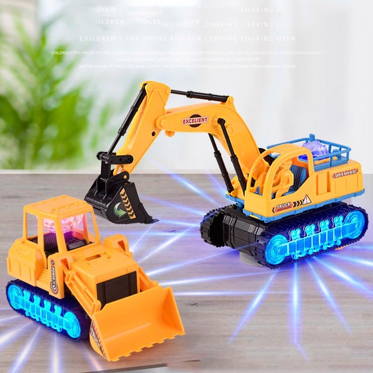 Children Light And Music Simulation Electric Excavator Car Toy, Style:, Police Car, Engineering Vehicle, Engineering Excavator, Engineering Bulldozer, Four-wheel Excavator