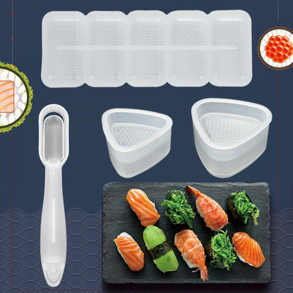 4 Sets Children Bento DIY Rice Ball Sushi Mold Set, Five Grid Sushi Box, Heart Star Bear, Four Flowers, Nigiri Sushi, Big Small Triangle