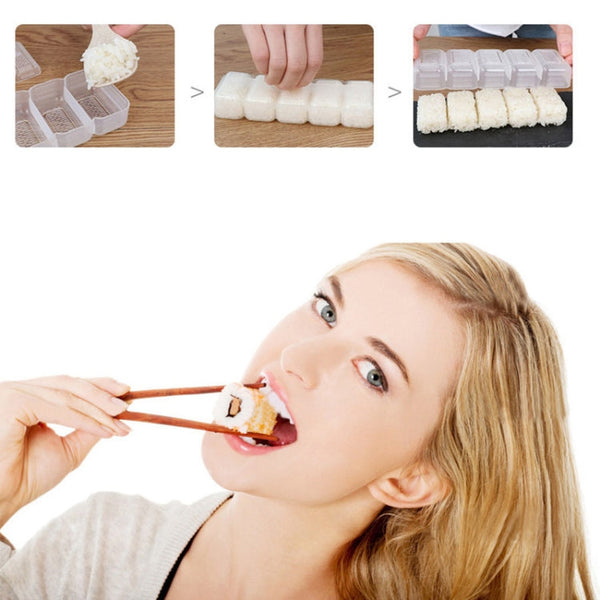 4 Sets Children Bento DIY Rice Ball Sushi Mold Set, Five Grid Sushi Box, Heart Star Bear, Four Flowers, Nigiri Sushi, Big Small Triangle