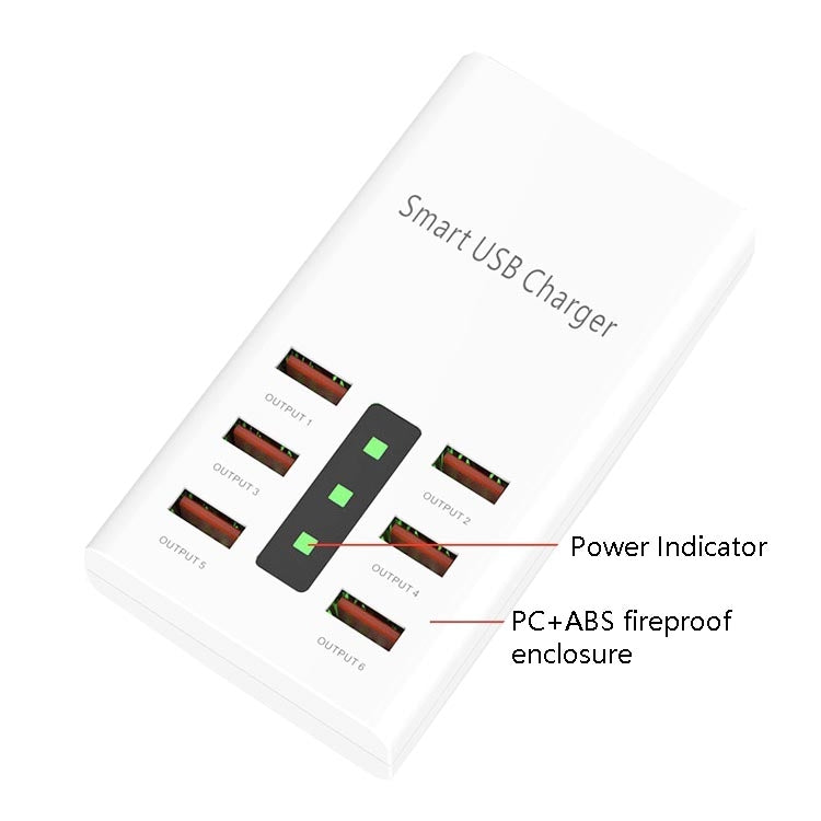 30W 2A Multi-Function 6-Port Charging Socket Universal Smart Phone And Tablet USB Charger, US Plug, EU Plug, UK Plug