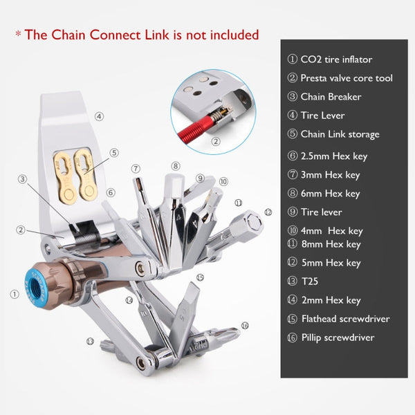 CXWXC 16 In 1 Bicycle Repair Combination Tool Multifunctional Mountain Bike Repair Tool