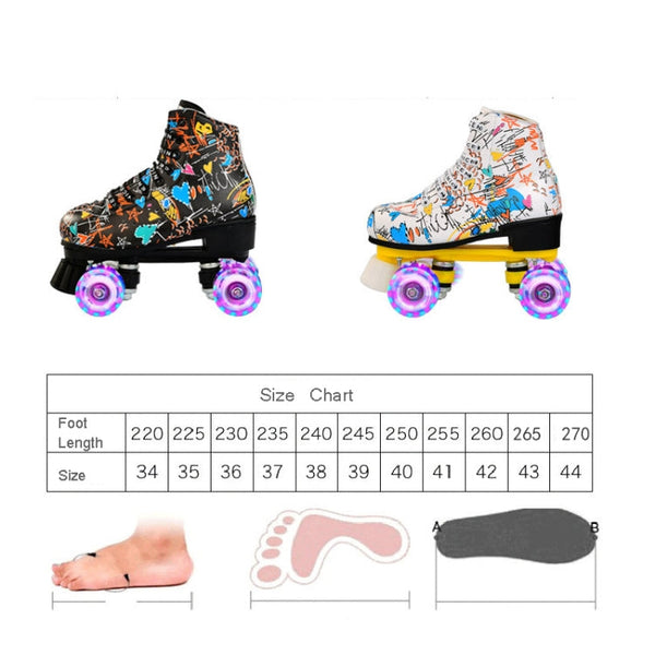 Adult Children Graffiti Roller Skates Shoes Double Row Four-Wheel Roller Skates Shoes