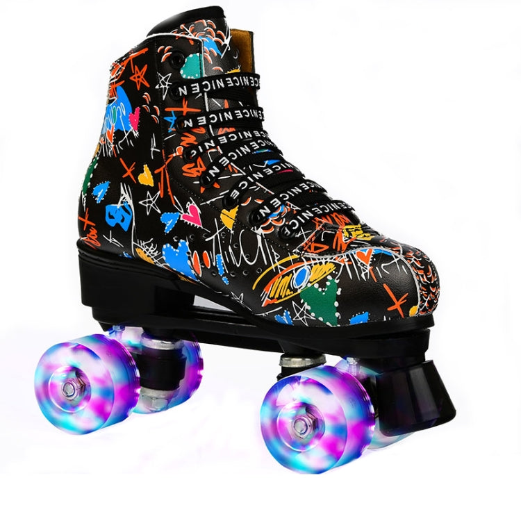 Adult Children Graffiti Roller Skates Shoes Double Row Four-Wheel Roller Skates Shoes