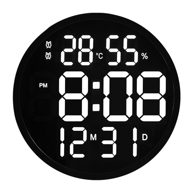 6620 12 Inch LED Simple Wall Clock Living Room Round Silent Digital Temperature And Humidity Electronic Clock