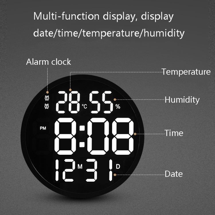 6620 12 Inch LED Simple Wall Clock Living Room Round Silent Digital Temperature And Humidity Electronic Clock