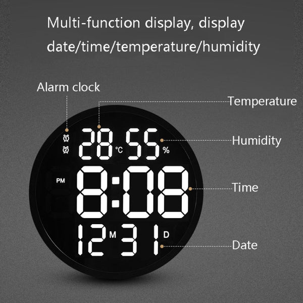 6620 12 Inch LED Simple Wall Clock Living Room Round Silent Digital Temperature And Humidity Electronic Clock