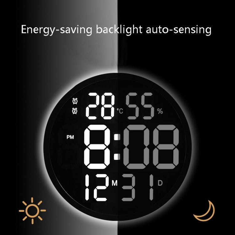 6620 12 Inch LED Simple Wall Clock Living Room Round Silent Digital Temperature And Humidity Electronic Clock