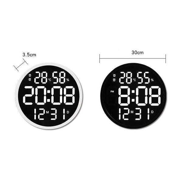 6620 12 Inch LED Simple Wall Clock Living Room Round Silent Digital Temperature And Humidity Electronic Clock