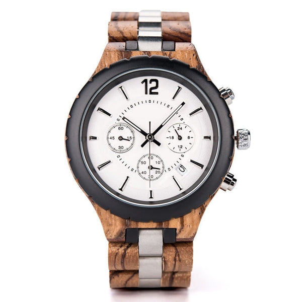 D21 Men Wooden Strap Stainless Steel Luminous Waterproof Watch