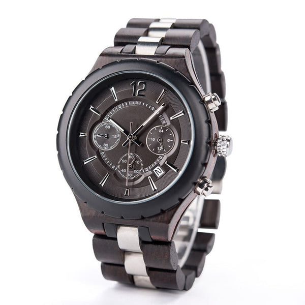 D21 Men Wooden Strap Stainless Steel Luminous Waterproof Watch