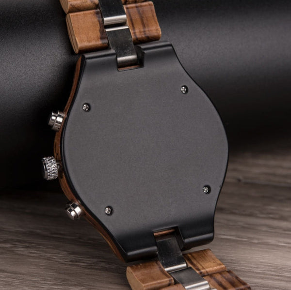 D21 Men Wooden Strap Stainless Steel Luminous Waterproof Watch