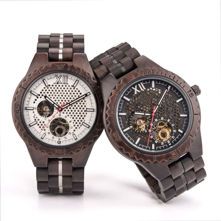 Hollow Dial Wooden Strap Men Mechanical Watch