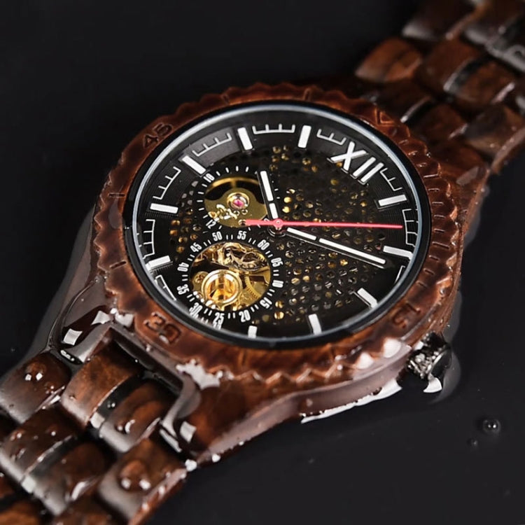 Hollow Dial Wooden Strap Men Mechanical Watch