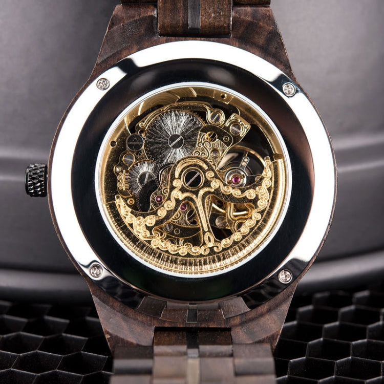 Hollow Dial Wooden Strap Men Mechanical Watch