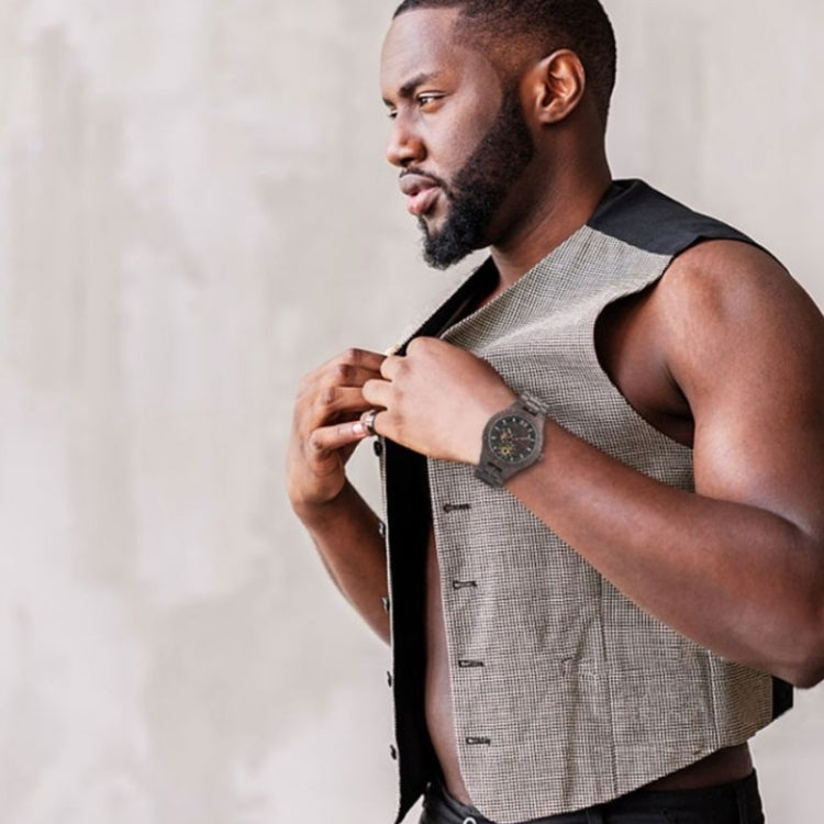 Hollow Dial Wooden Strap Men Mechanical Watch