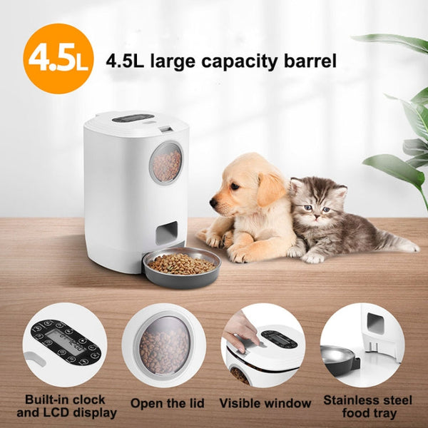 4.5L Smart Pet Cat Dog Bowl Food Automatic Dispenser Feeder  With Timer Auto Electronic Feeder With Metal Food Tray