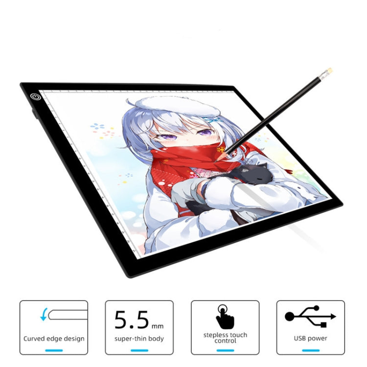 Copy Station Anime Drain Station LED Copy Board With Magnetic Suction Light Board Drawing Plate With USB Cable, A4 3 Gear Dimming (Black), A4 Stepless Dimming (Black), A3 3 Gear Dimming (Black), A3 Stepless Dimming (Black)