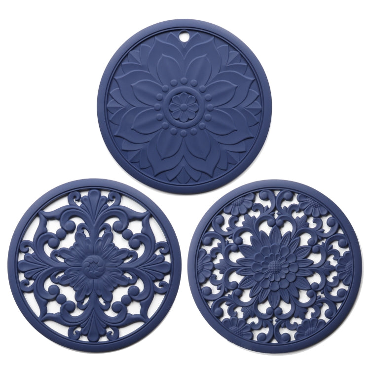 3 in 1 Hollow Flower Silicone Heat Insulation Pad Anti-Scalding Pot Bowl Pad Set, Black, Yellow, Blue, Green, Purple, Gray