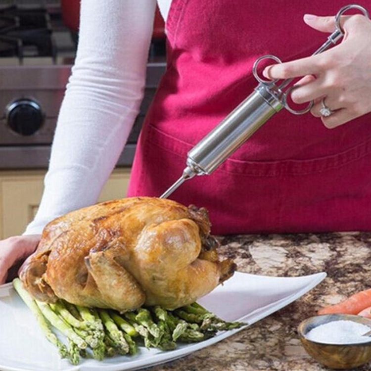 Stainless Steel Seasoning Steak Syringe Turkey Needle Set With Cleaning Silicone Brush