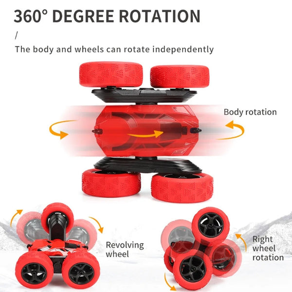 2.4G Remote Control Drift Roll Double-sided Stunt Car With Lights, Red, Blue