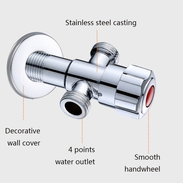 Stainless Steel Double Outlet Angle Valve Single Handle Double Control 1 In 2 Out Electroplating Wire Drawing Angle Valve, Plated, Drawing, Three Round Plated Cold Water, Three Round Plated Hot Water, Plum Wheel Plated Cold Water                       ...